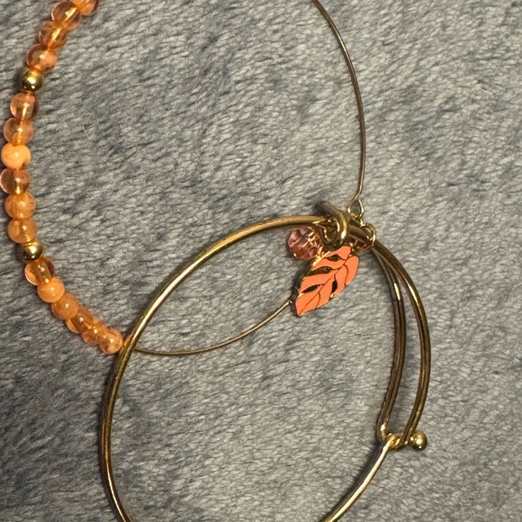 Jewelry - Gold and Orange Beaded Bracelet with Charm